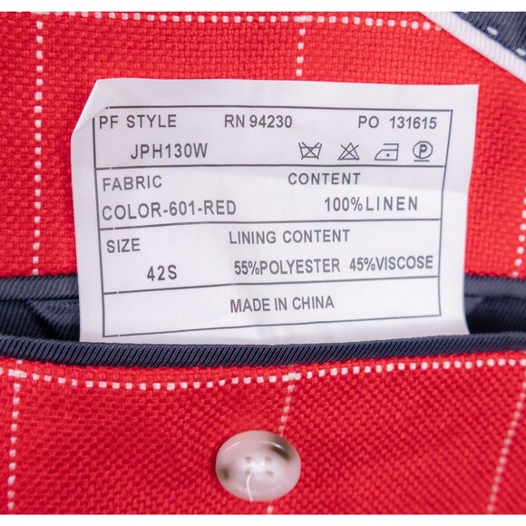 Paul Fredrick Men's 42S Sport Coat Blazer Red Check LINEN 2-Button Casual SLIM - Picture 12 of 13
